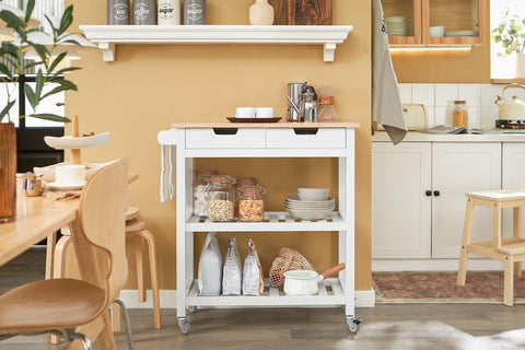 SoBuy Keittiökaappi Pyörillä puukuitulevyä Valkoinen FKW68-WN