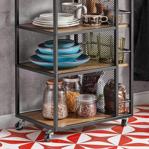 Ennakkomyynti SoBuy Keittiökaappi Pyörillä puukuitulevyä ja Metalli Ruskea FKW99-N