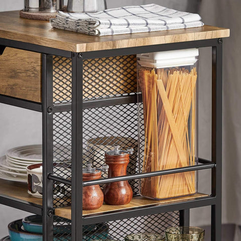 Ennakkomyynti SoBuy Keittiökaappi Pyörillä puukuitulevyä ja Metalli Ruskea FKW99-N