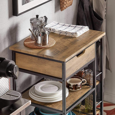 Ennakkomyynti SoBuy Keittiökaappi Pyörillä puukuitulevyä ja Metalli Ruskea FKW99-N