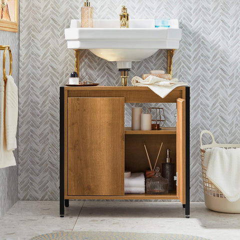 Ennakkomyynti SoBuy Allaskaappi 2 Ovea lastulevyä ja Metalli Musta BZR63-PF