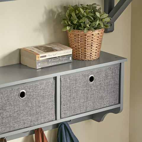 SoBuy Seinähylly 5 Koukkua Ja 3 Koreja puukuitulevyä Harmaa FRG282-HG