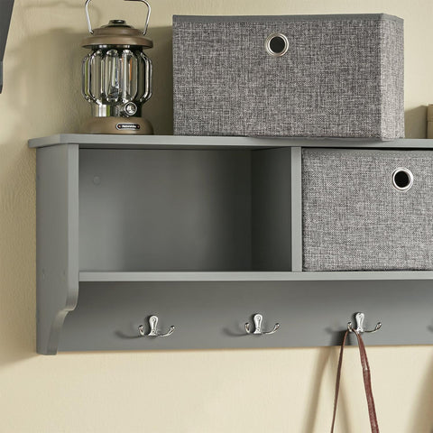 SoBuy Seinähylly 5 Koukkua Ja 3 Koreja puukuitulevyä Harmaa FRG282-HG