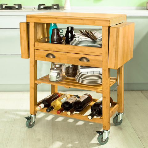 SoBuy Keittiökaappi Pyörillä bambupuuta Beige FKW25-N