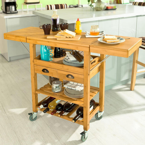 SoBuy Keittiökaappi Pyörillä bambupuuta Beige FKW25-N