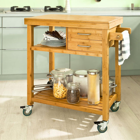 Pre-sale SoBuy Keittiökaappi Pyörillä bambupuuta Beige FKW26-N