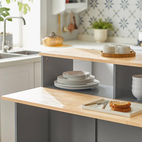 SoBuy Keittiösaareke 2 Ovea puukuitulevyä ja kumipuuta Harmaa FSB36-HG